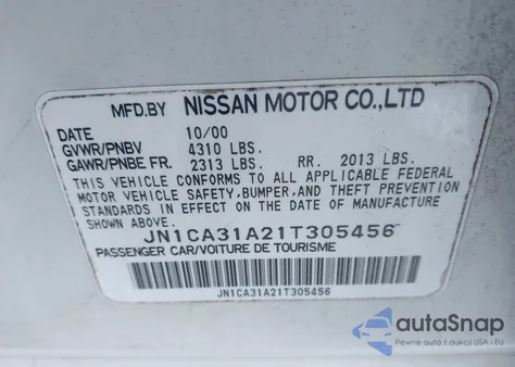 2001 Nissan Maxima Gle from USA, damaged, VIN JN1CA31A21T305456